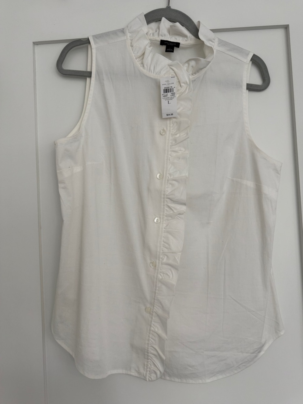 NWT Ann Taylor Factory White Sleeveless Ruffle-Trim Button Front Top